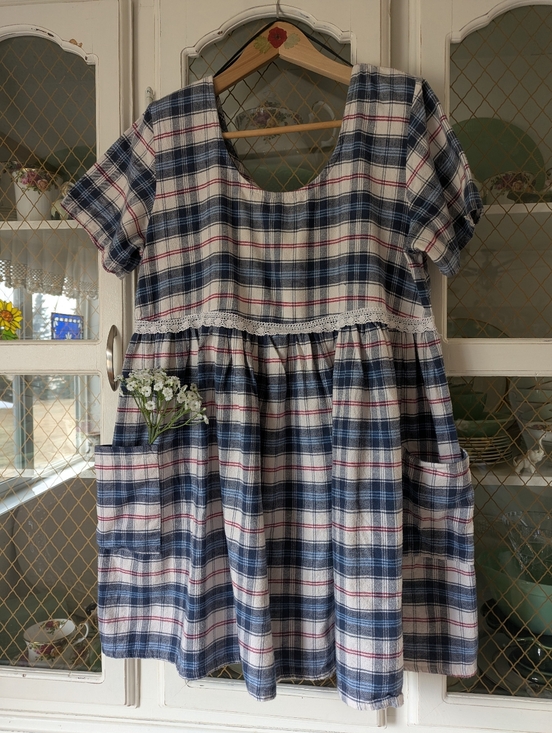 Pelican Cove Dresses & Skirts - VTG 1990s Plaid Flannel Baby Doll Cotton Women's Dress Cute Blue White